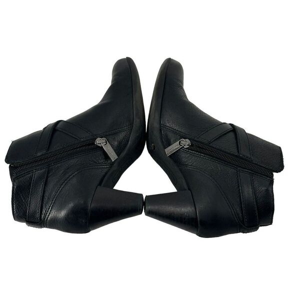 Nurture Ankle Harness Boots Black Leather Size 6 Classic 2.5 In Heel Bootie Shoe - Picture 8 of 13